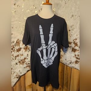 Black Tee With Skeleton Peace Hand